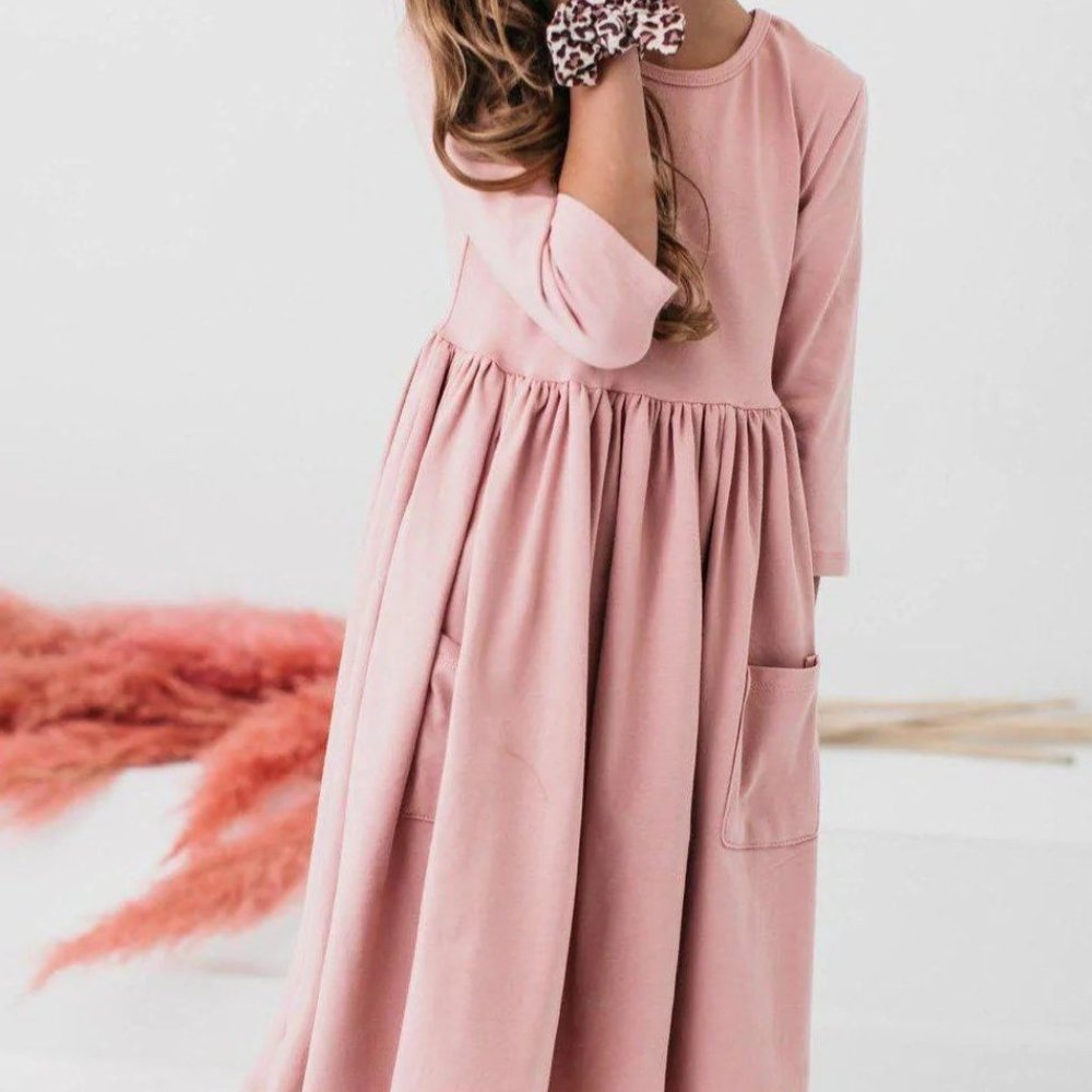 Vintage Pink 3/4 Sleeve Pocket Twirl Dress